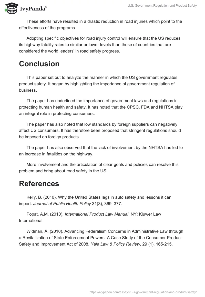 U.S. Government Regulation and Product Safety. Page 5