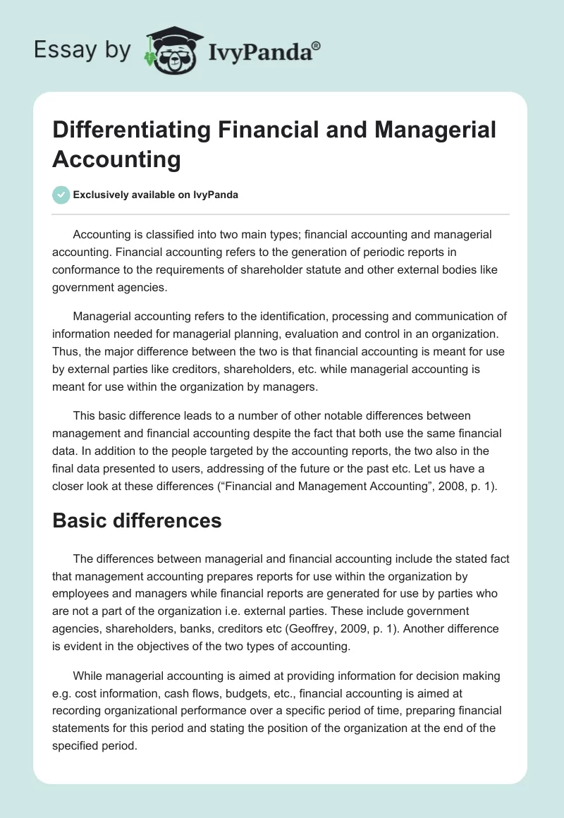 Differentiating Financial and Managerial Accounting. Page 1