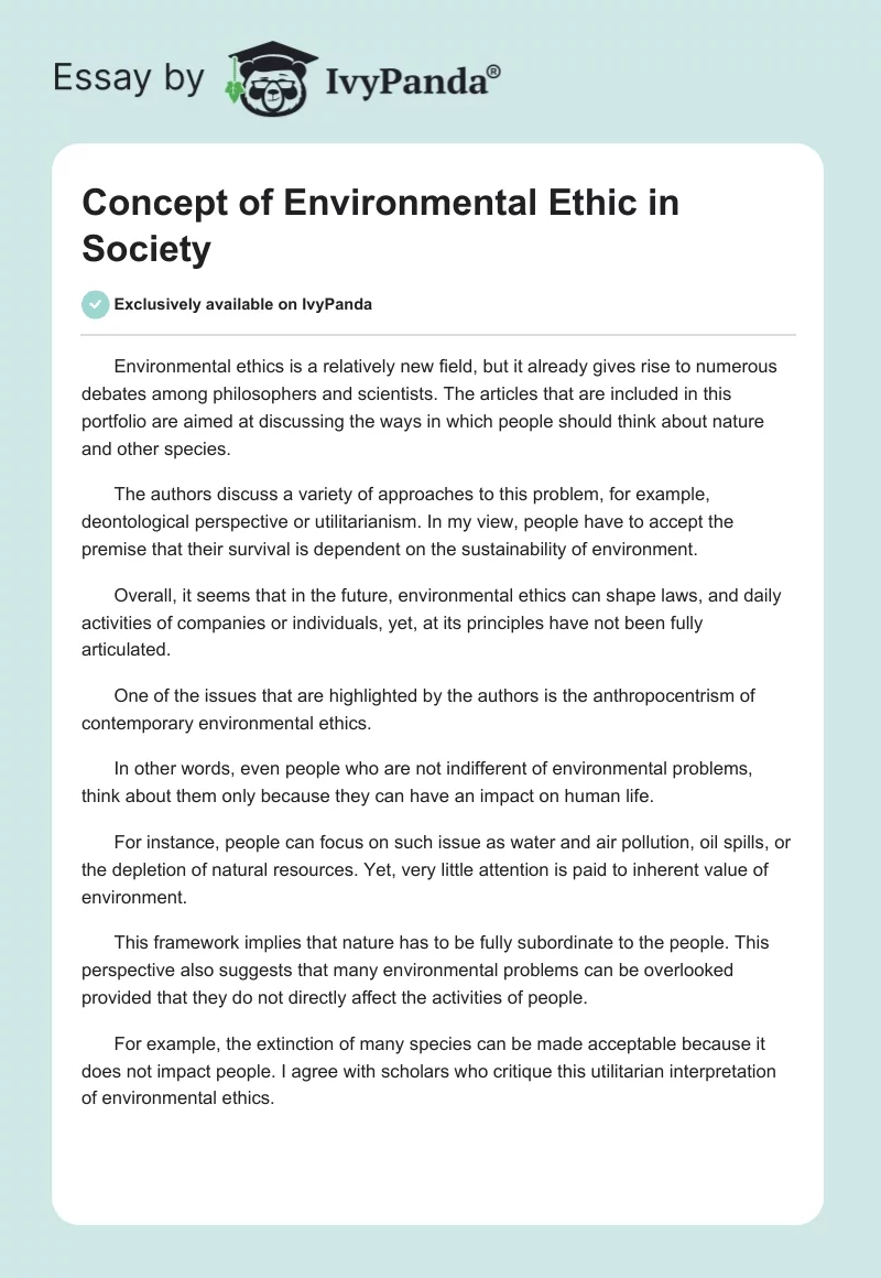 Concept of Environmental Ethic in Society. Page 1