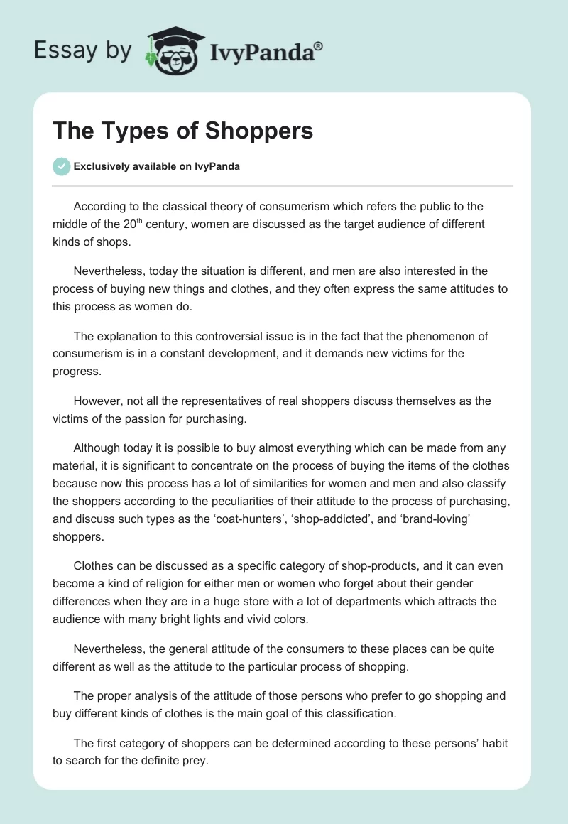 The Types of Shoppers. Page 1