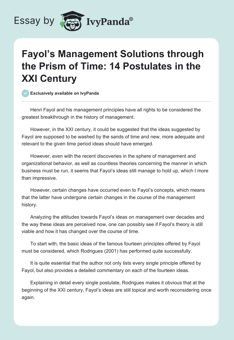 Fayol’s Management Solutions through the Prism of Time: 14 Postulates in the XXI Century. Page 1