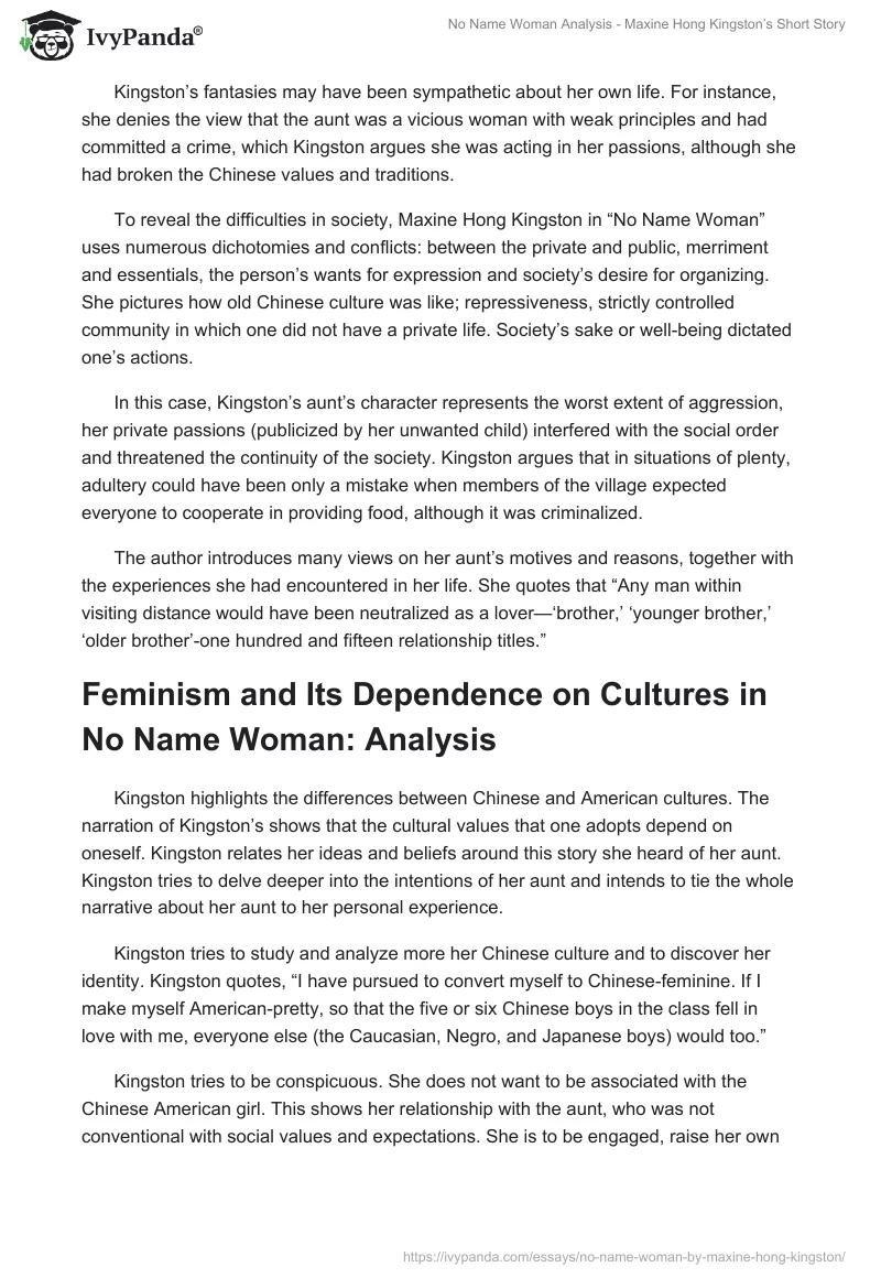 no name woman analysis essay