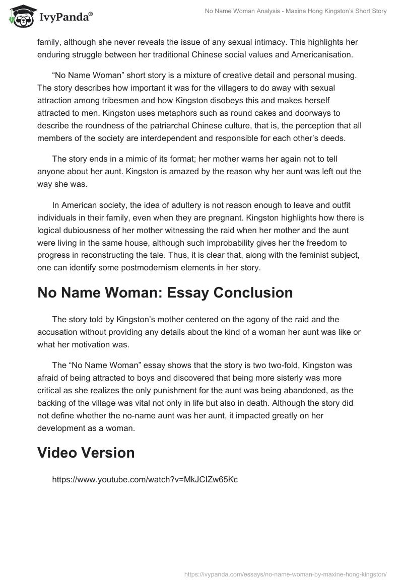 No Name Woman Analysis - Maxine Hong Kingston’s Short Story. Page 3