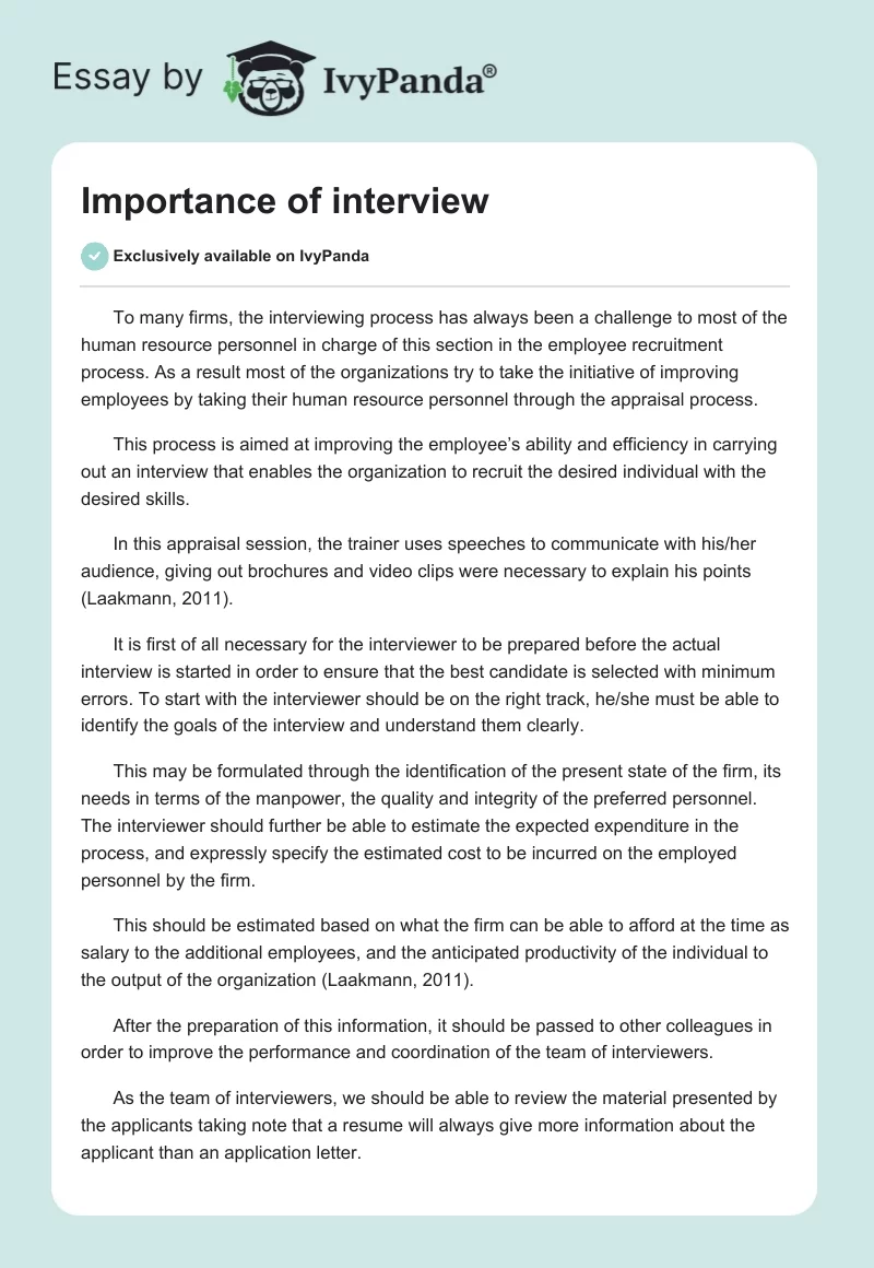 Importance of interview. Page 1