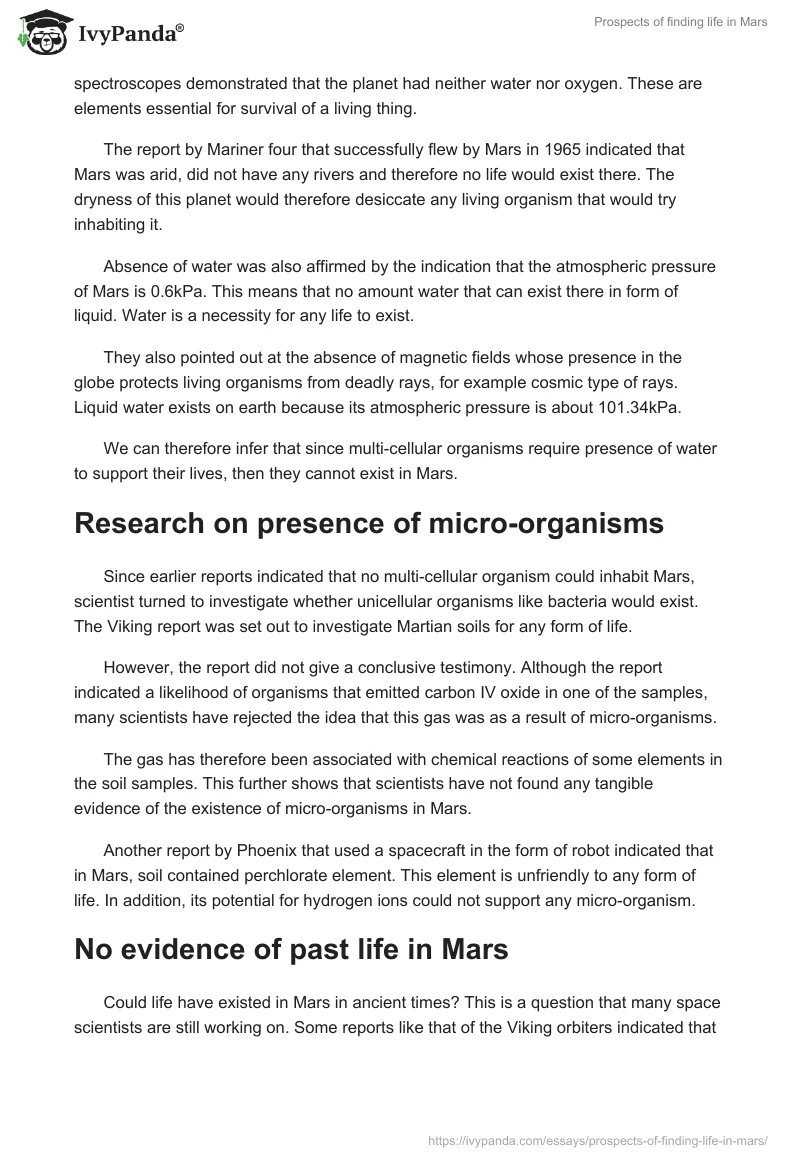 Prospects of finding life in Mars. Page 2