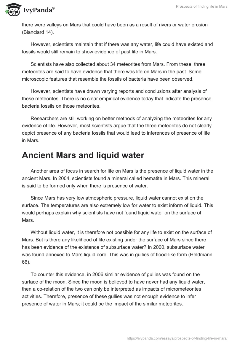 Prospects of finding life in Mars. Page 3