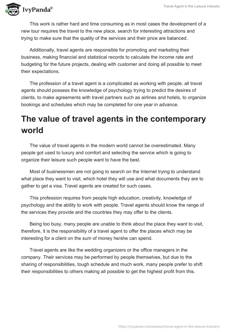 Travel Agent in the Leisure Industry. Page 2