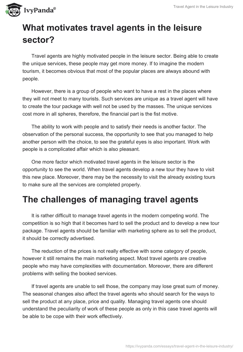 Travel Agent in the Leisure Industry. Page 3