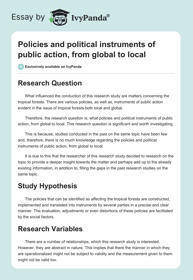 Policies and political instruments of public action, from global to local. Page 1