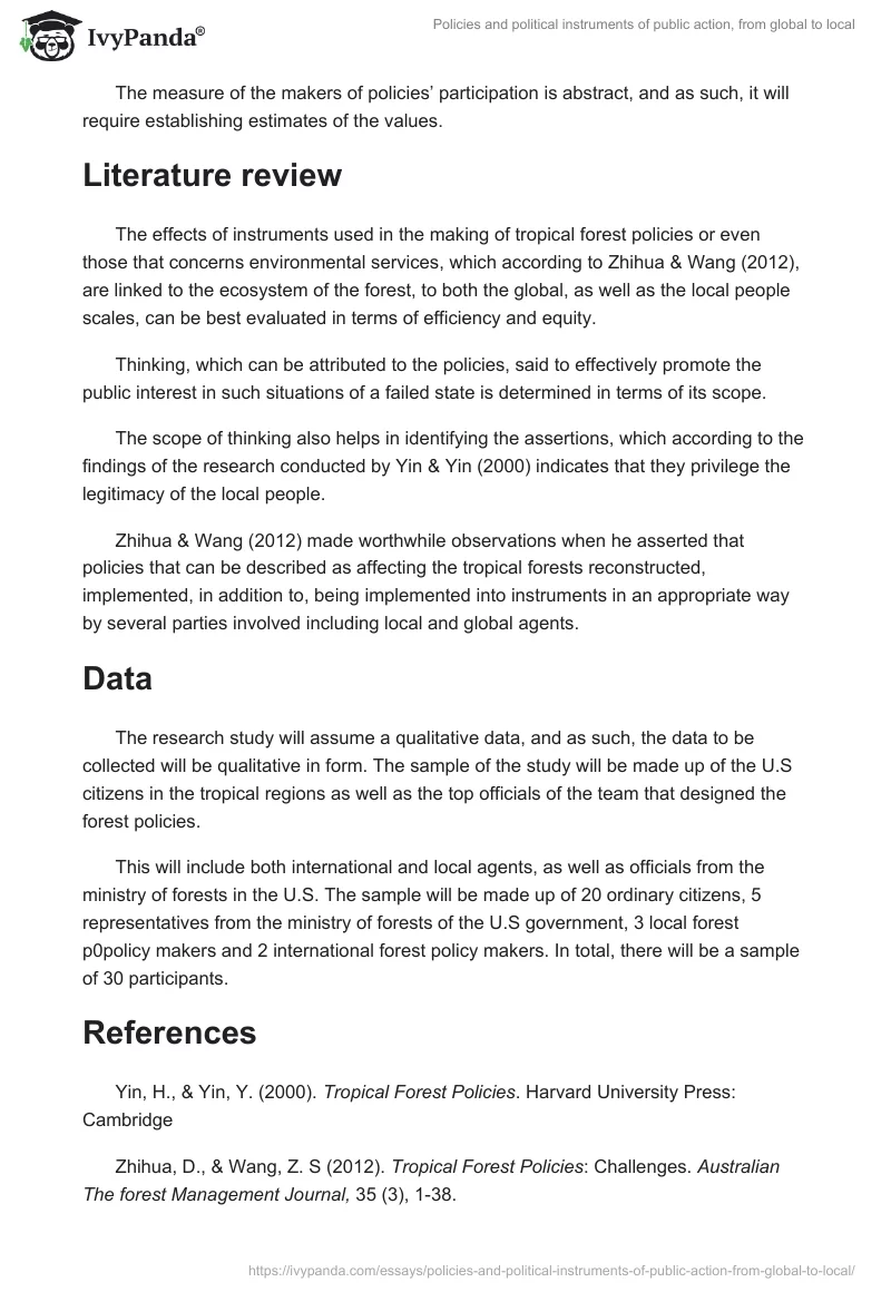 Policies and political instruments of public action, from global to local. Page 2