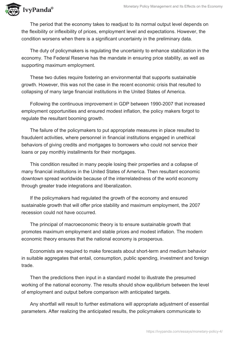 Monetary Policy Management and Its Effects on the Economy. Page 2