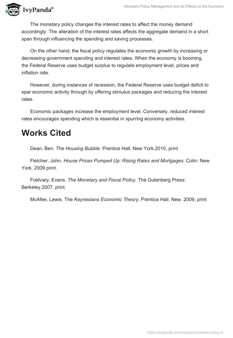 Monetary Policy Management and Its Effects on the Economy. Page 4