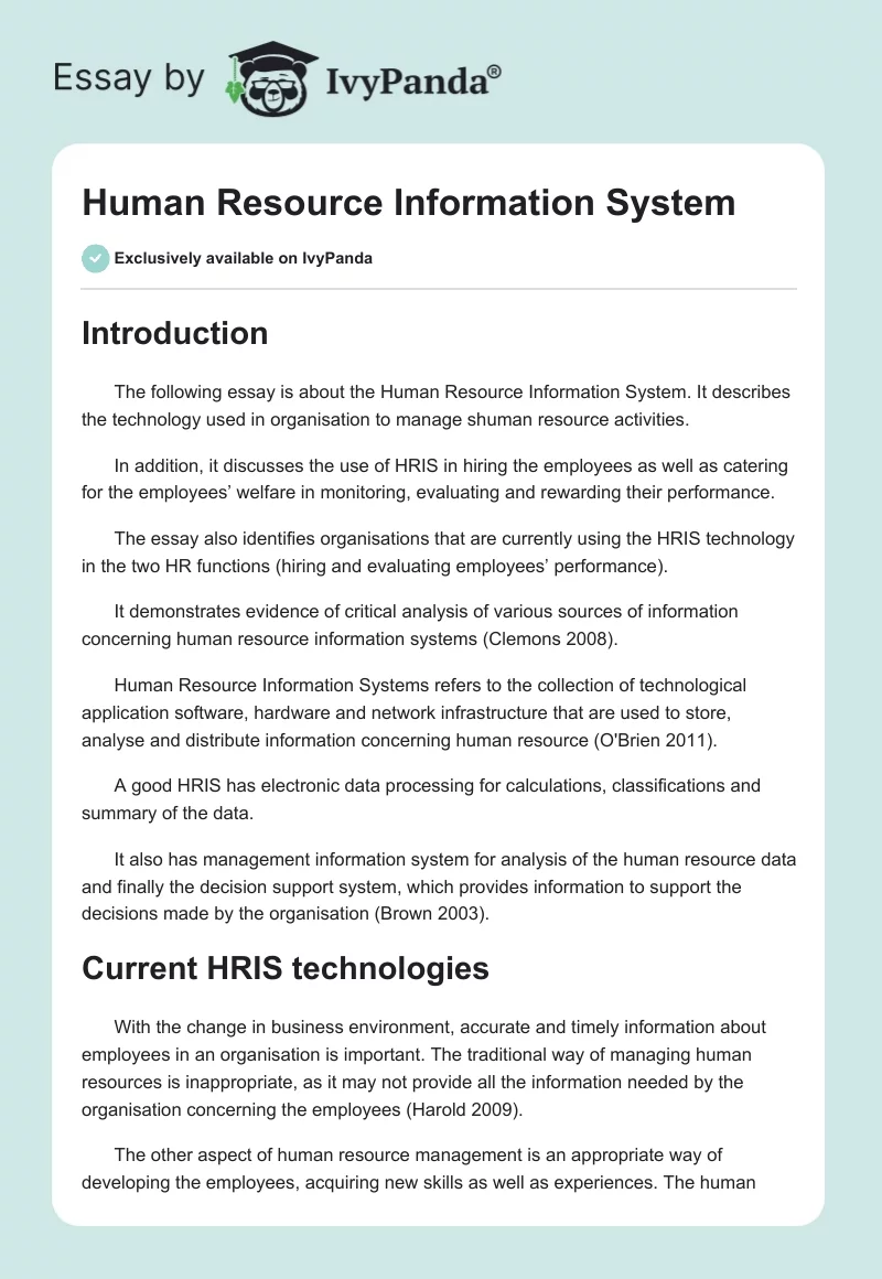 Human Resource Information System. Page 1