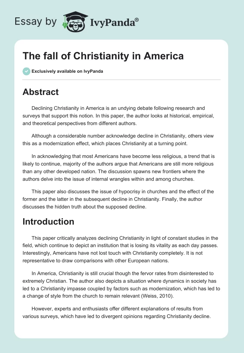 The Fall of Christianity in America. Page 1