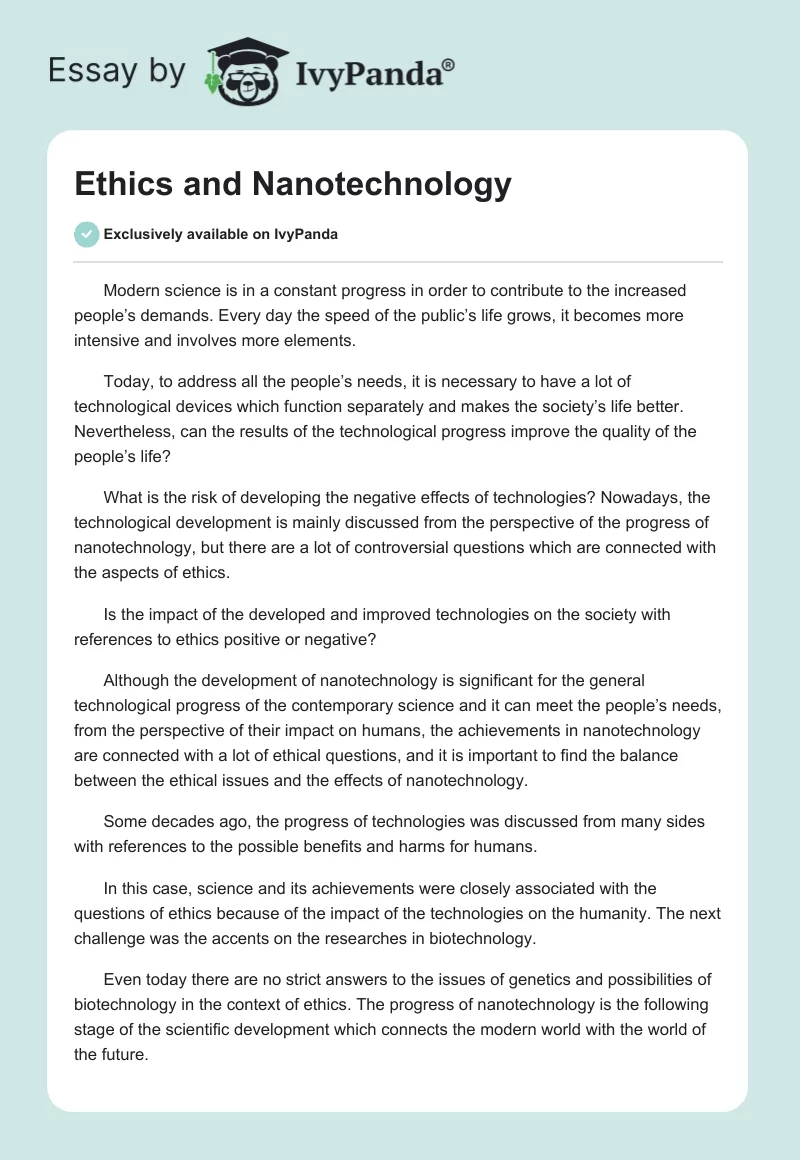 Ethics and Nanotechnology. Page 1