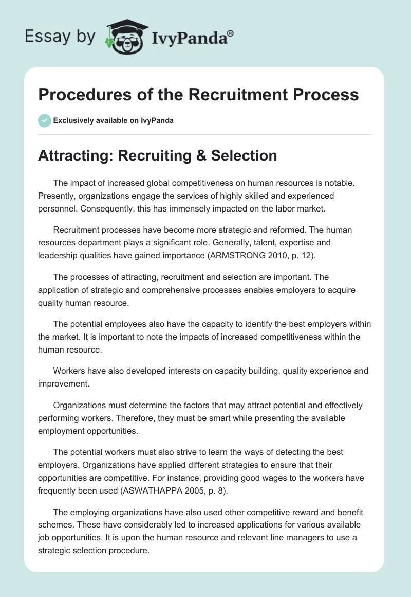 Procedures of the Recruitment Process. Page 1