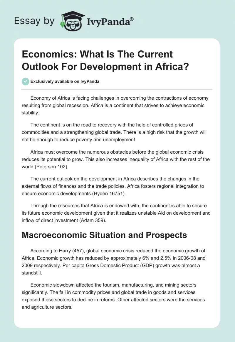 Economics: What Is The Current Outlook For Development in Africa?. Page 1