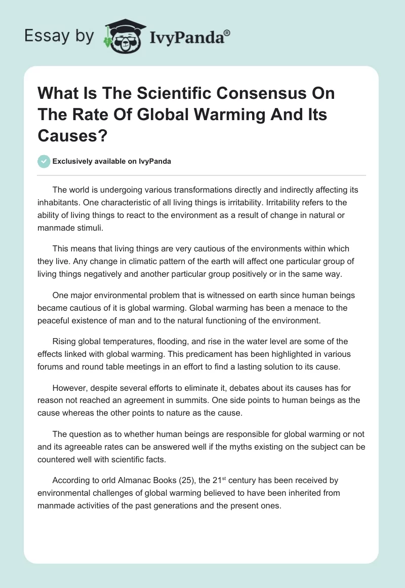 What Is The Scientific Consensus On The Rate Of Global Warming And Its Causes?. Page 1