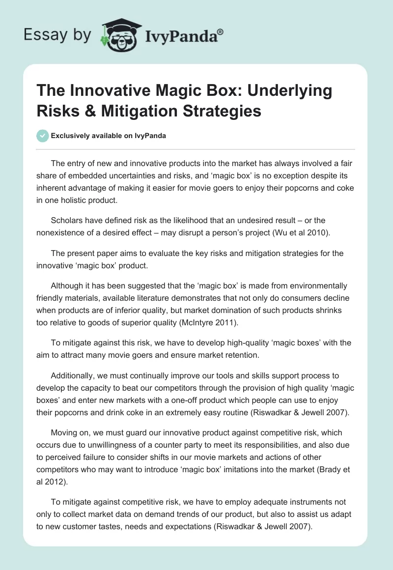 The Innovative Magic Box: Underlying Risks & Mitigation Strategies. Page 1