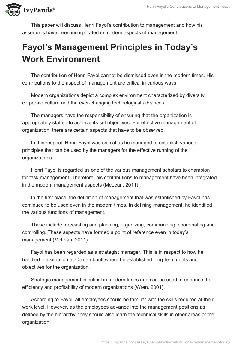 Henri Fayol’s Contributions to Management Today. Page 2