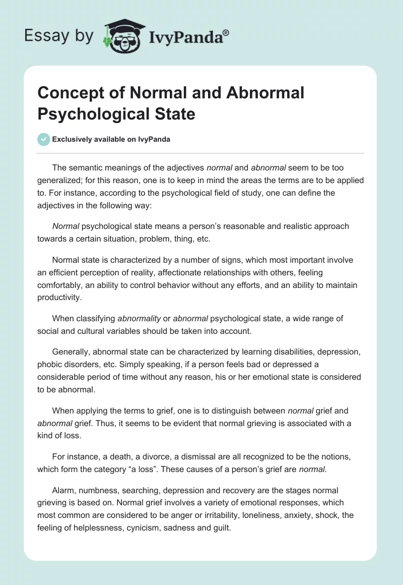 Concept of Normal and Abnormal Psychological State. Page 1