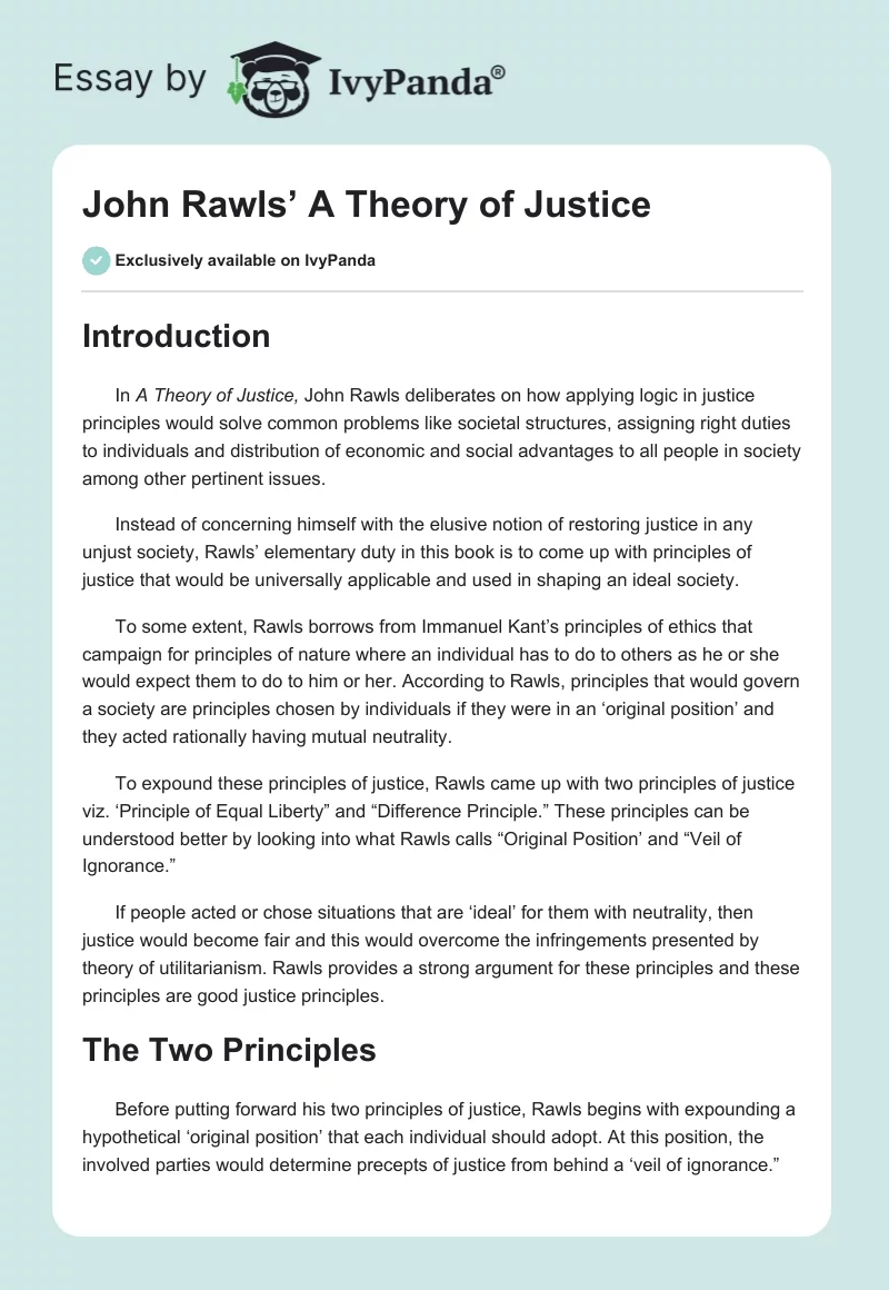 John Rawls’ A Theory of Justice. Page 1