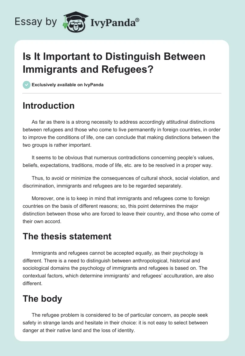Is It Important to Distinguish Between Immigrants and Refugees?. Page 1