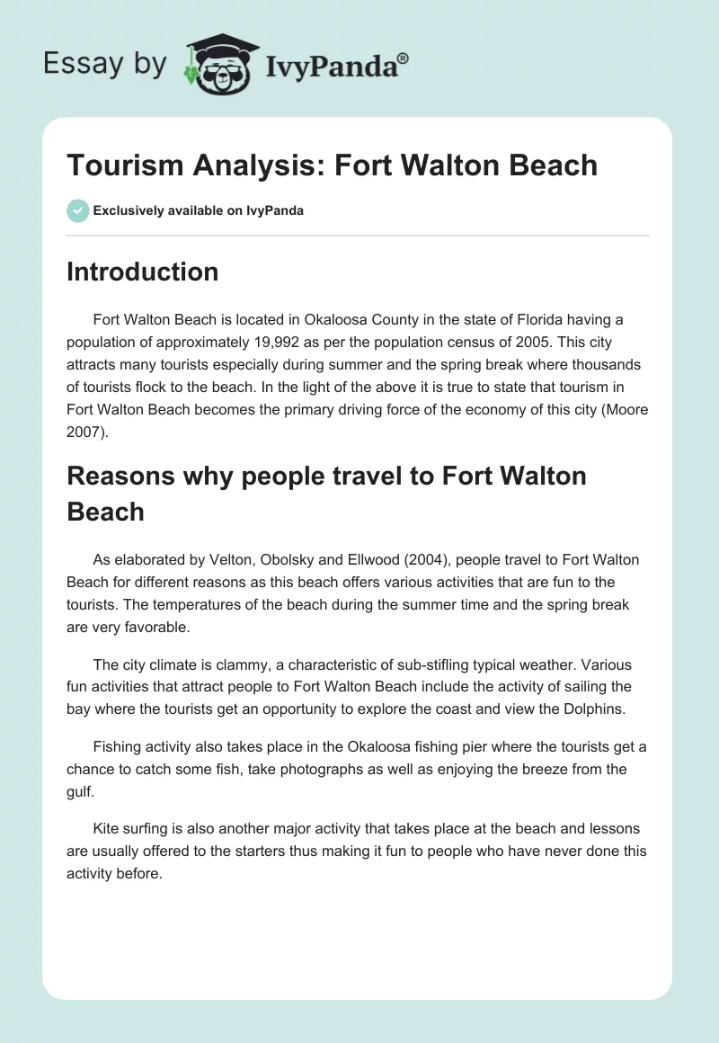 Tourism Analysis: Fort Walton Beach. Page 1