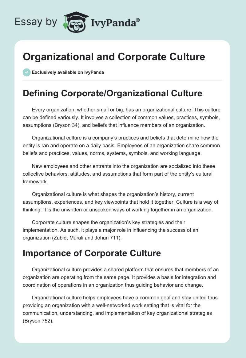Organizational and Corporate Culture. Page 1