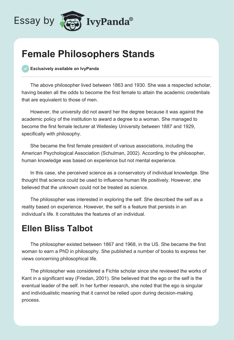 Female Philosophers Stands. Page 1