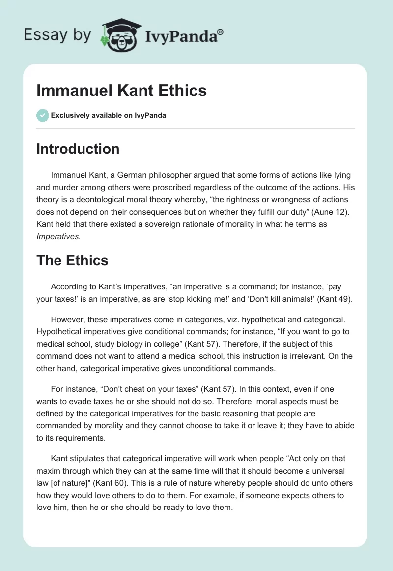 Immanuel Kant Ethics. Page 1