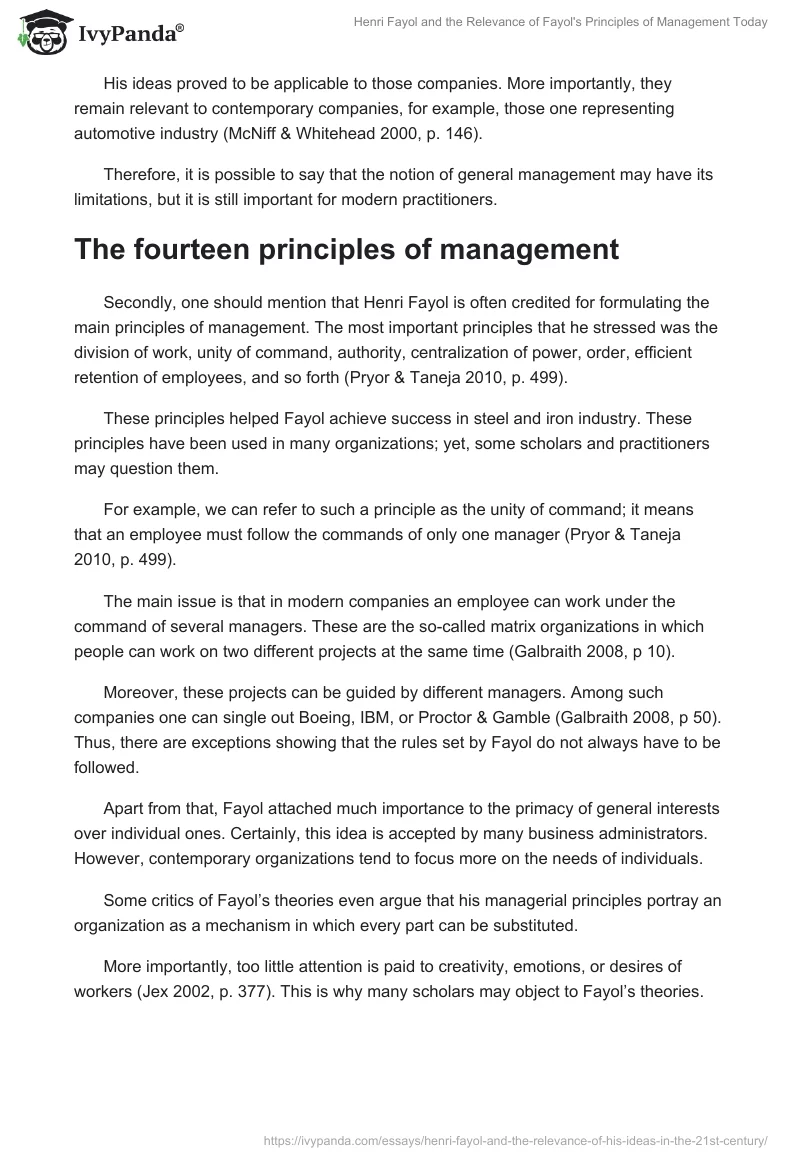 Henri Fayol and the Relevance of Fayol's Principles of Management Today. Page 3