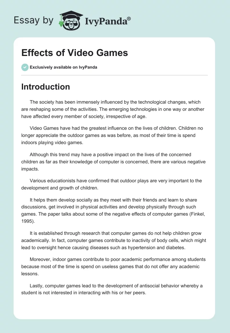 Effects of Video Games. Page 1