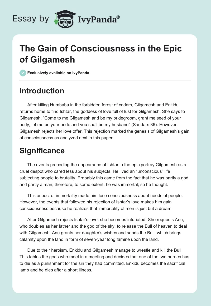 The Gain of Consciousness in the "Epic of Gilgamesh". Page 1