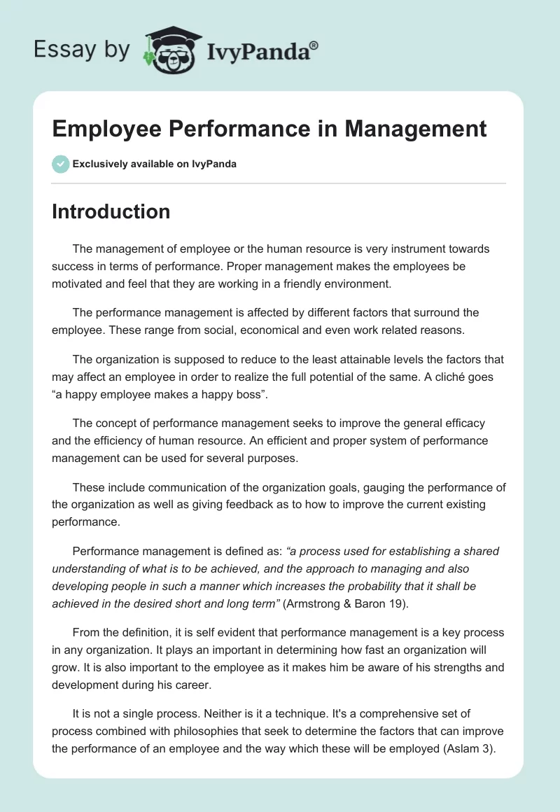 Employee Performance in Management. Page 1