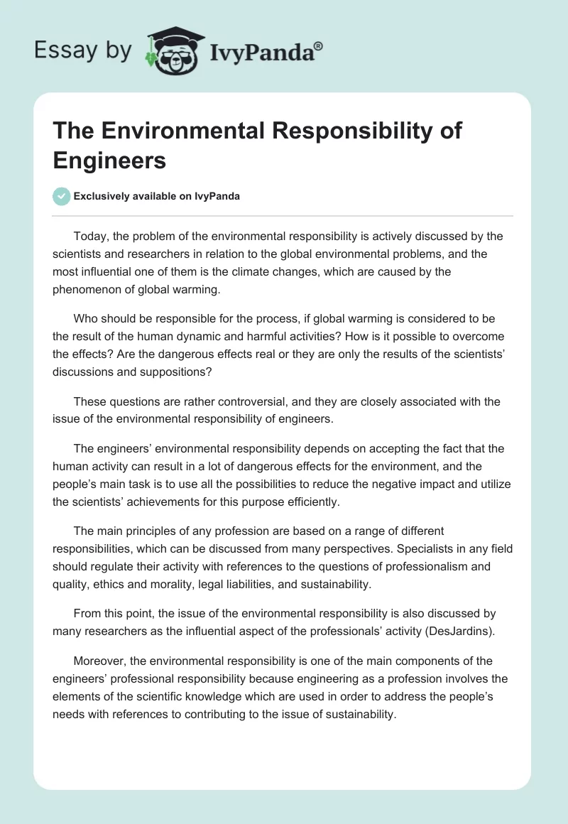 The Environmental Responsibility of Engineers. Page 1