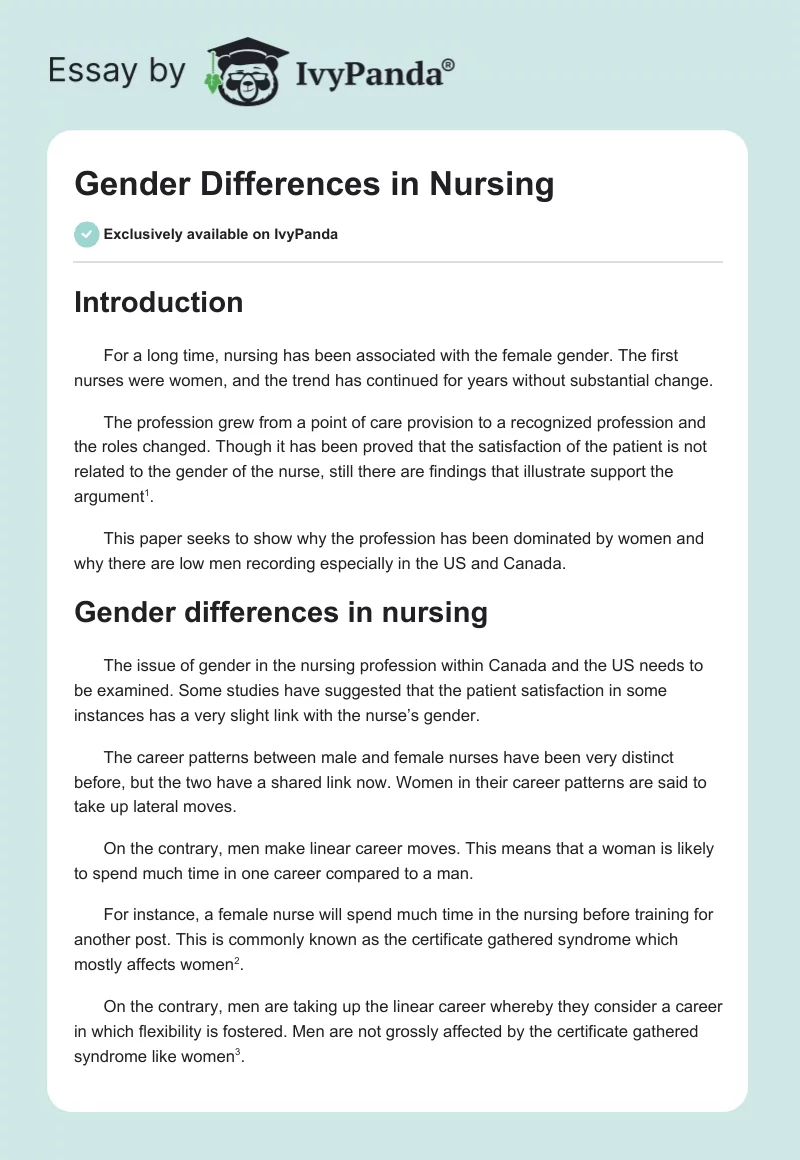 Gender Differences in Nursing. Page 1