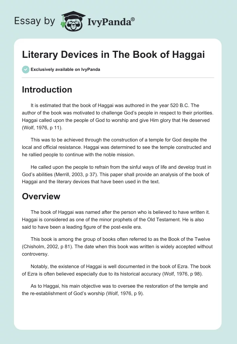 Literary Devices in The Book of Haggai. Page 1