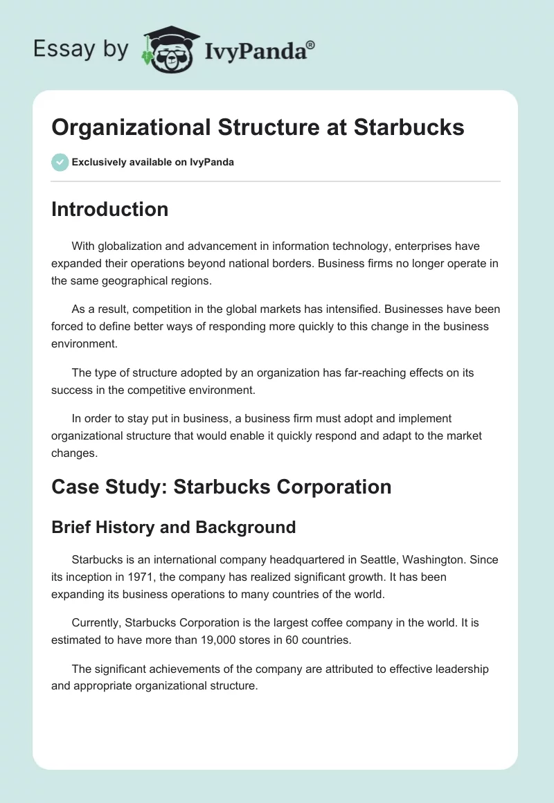 Organizational Structure at Starbucks. Page 1
