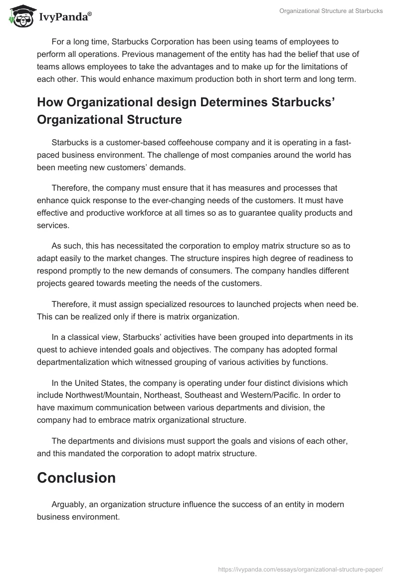 Organizational Structure at Starbucks. Page 4