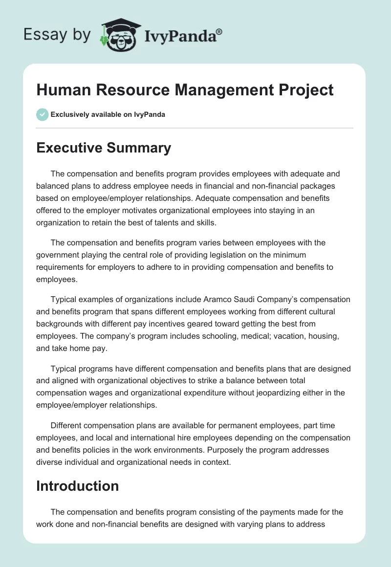 Human Resource Management Project. Page 1