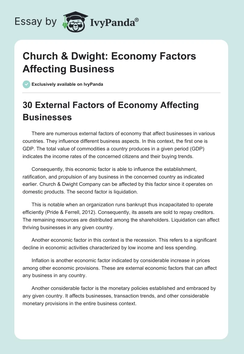 Church & Dwight: Economy Factors Affecting Business. Page 1