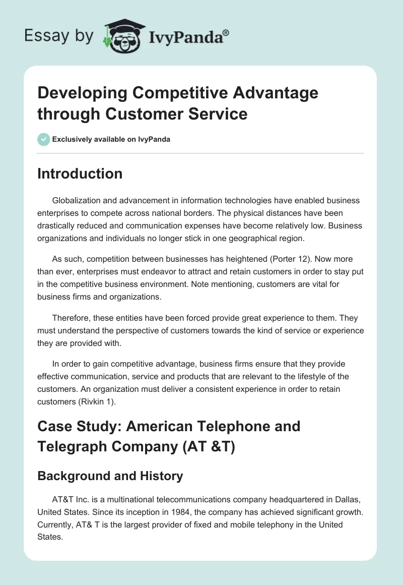 Developing Competitive Advantage Through Customer Service. Page 1