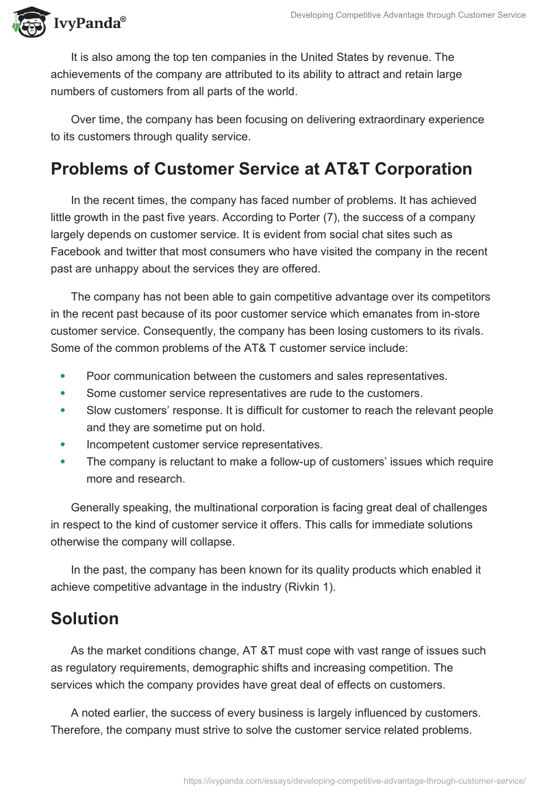 Developing Competitive Advantage Through Customer Service. Page 2