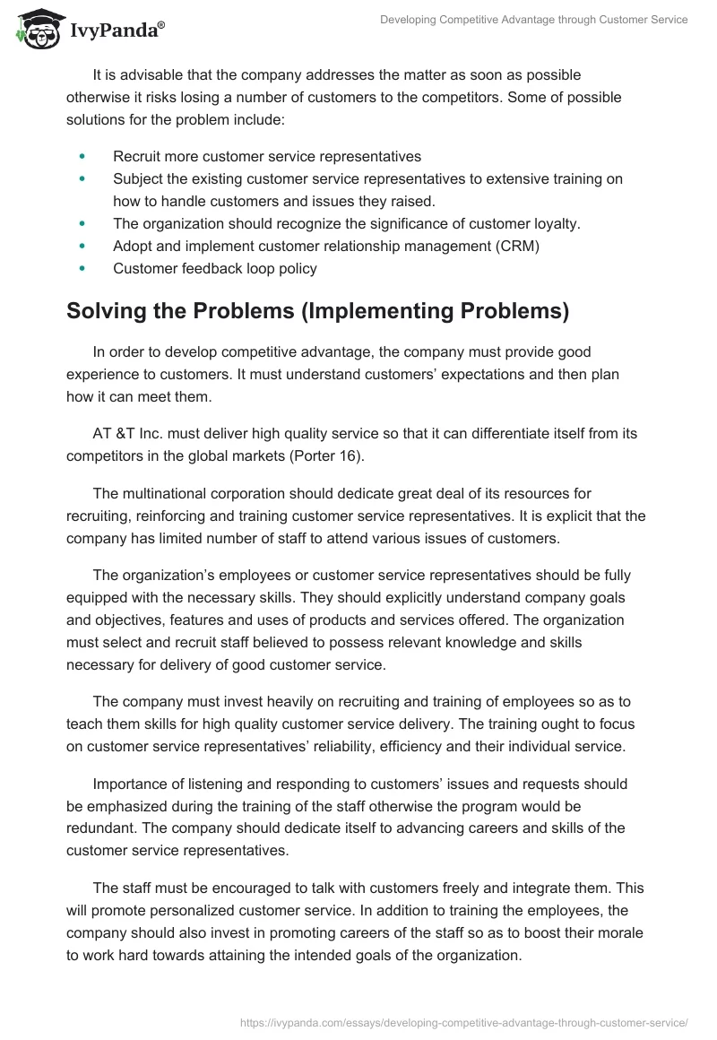 Developing Competitive Advantage Through Customer Service. Page 3
