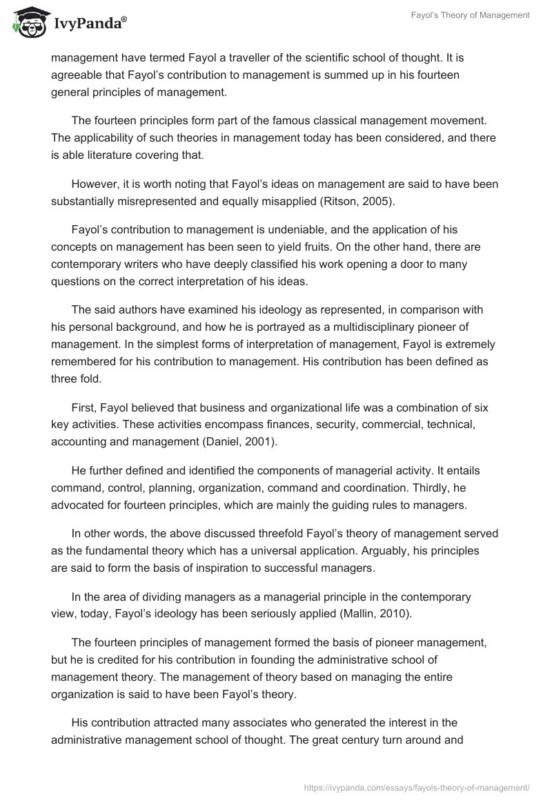Fayol’s Theory of Management. Page 2