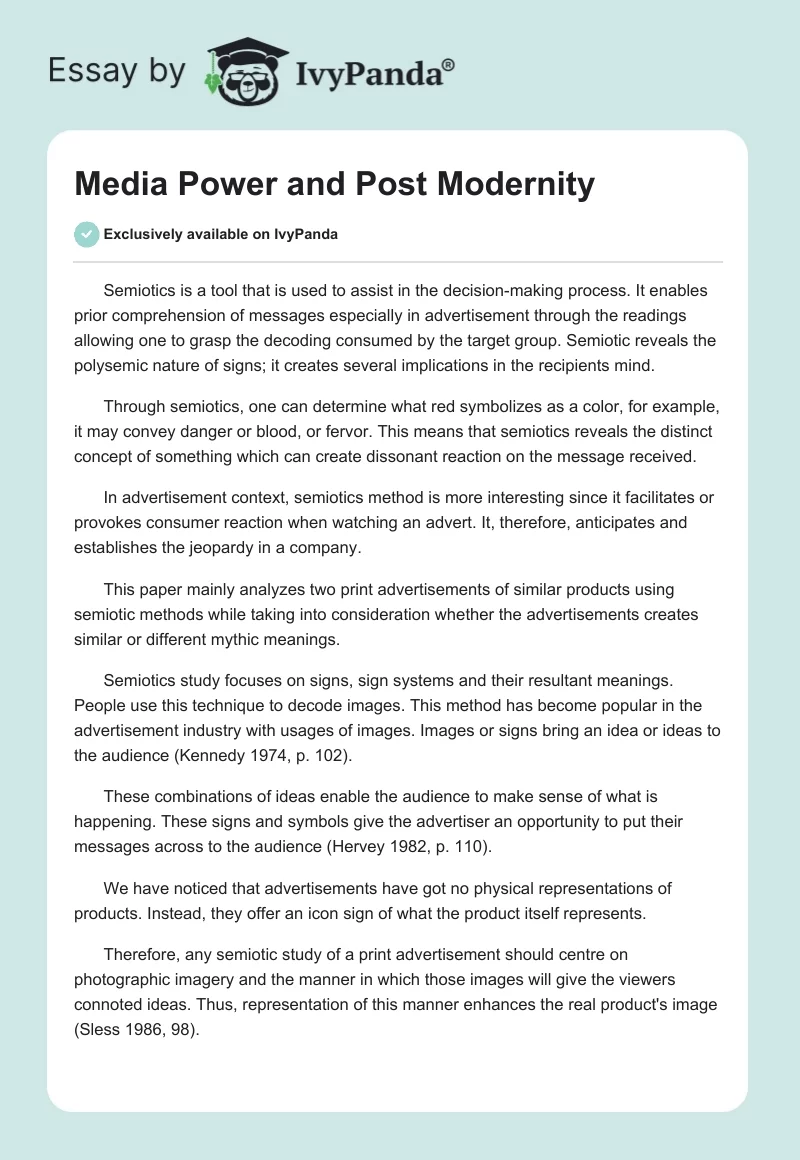 Media Power and Post Modernity. Page 1