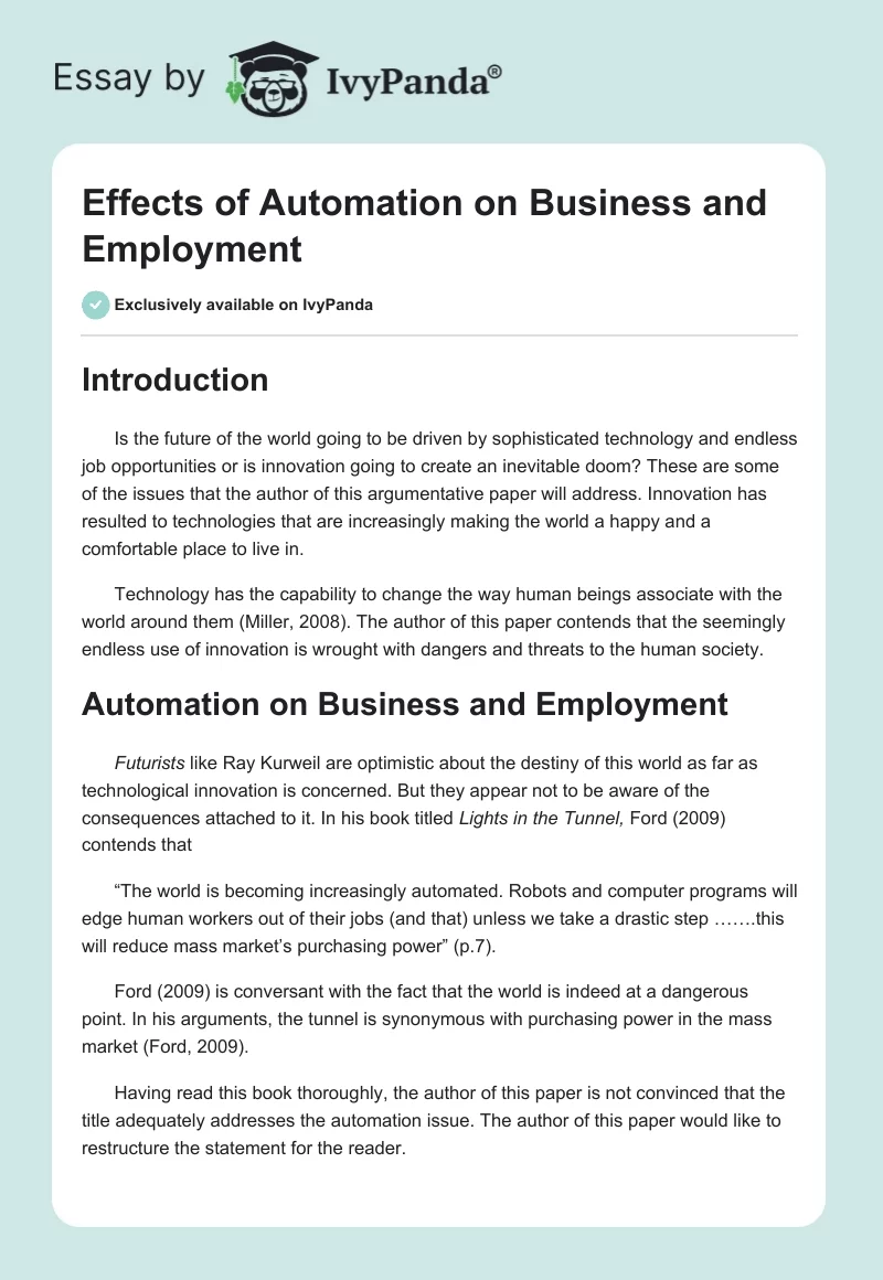Effects of Automation on Business and Employment. Page 1