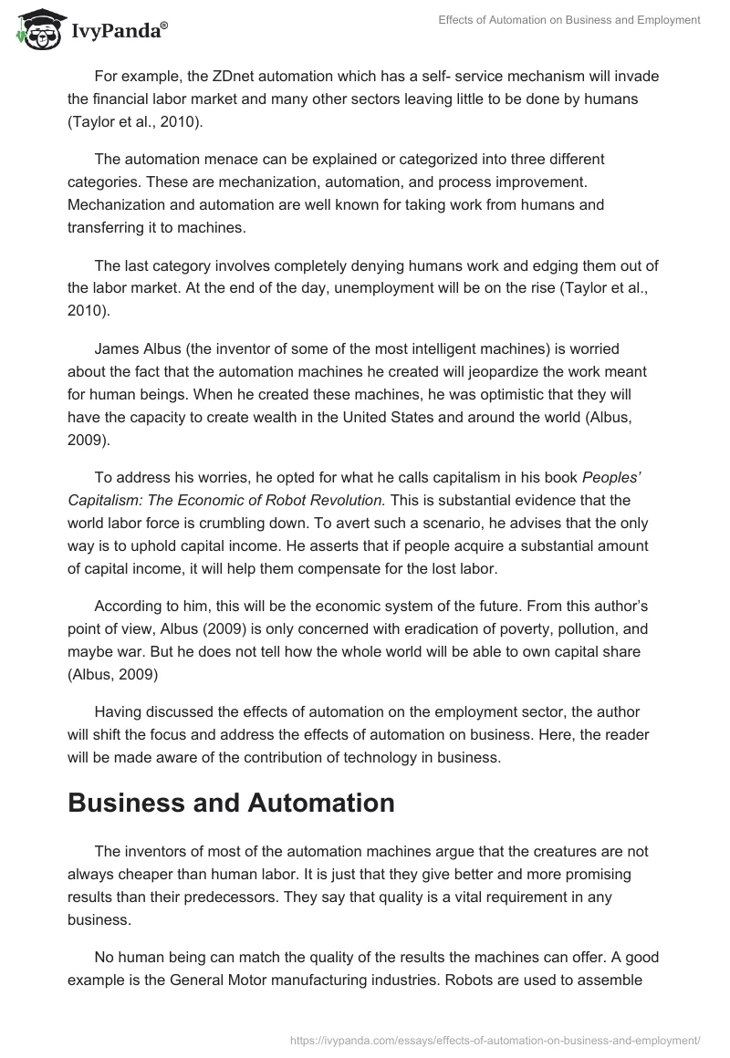 Effects of Automation on Business and Employment. Page 5