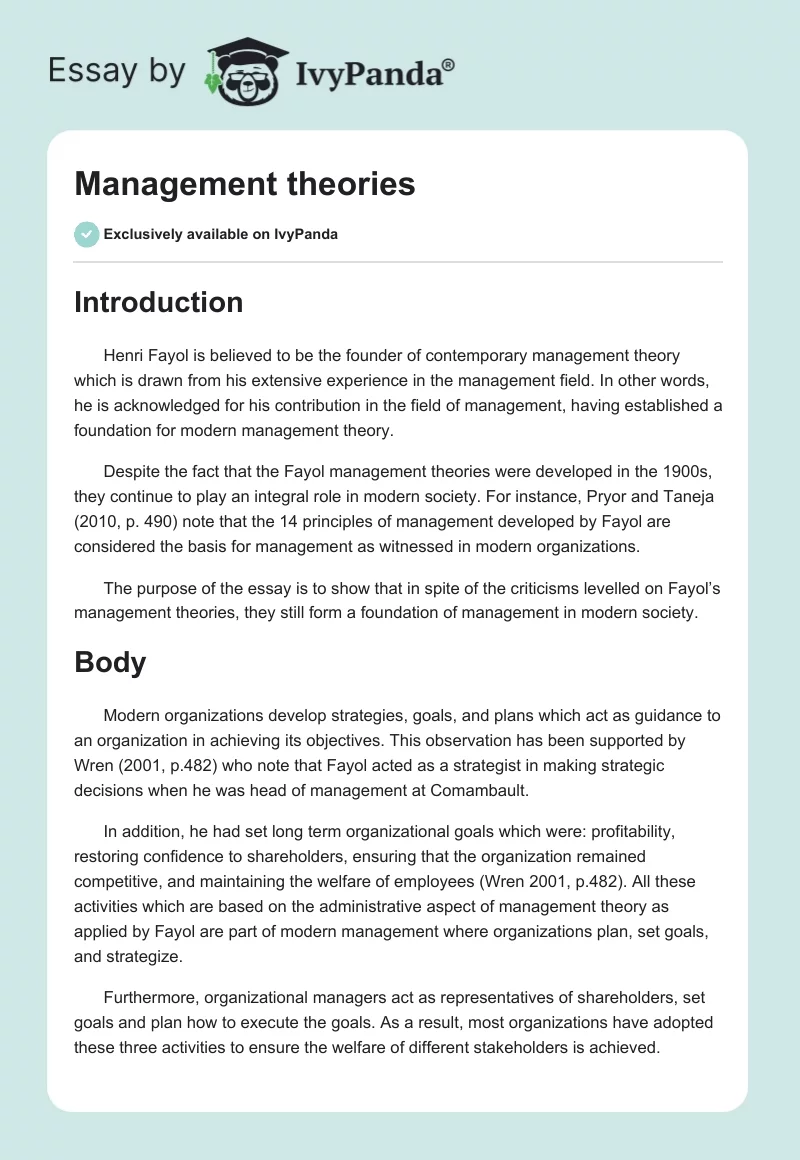 management theories essay